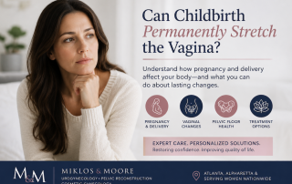 Woman consulting with a vaginal rejuvenation specialist about vaginal stretching after childbirth and available treatment options.