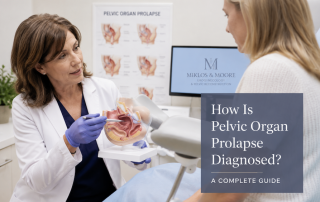 Urogynecologist performing a pelvic examination to diagnose pelvic organ prolapse and evaluate pelvic floor support.