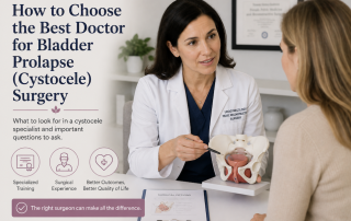Woman consulting with an experienced urogynecologist about bladder prolapse (cystocele) surgery and how to choose the best surgeon.