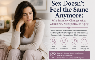 Woman discussing changes in sexual sensation and intimacy with a urogynecologist after childbirth or menopause.