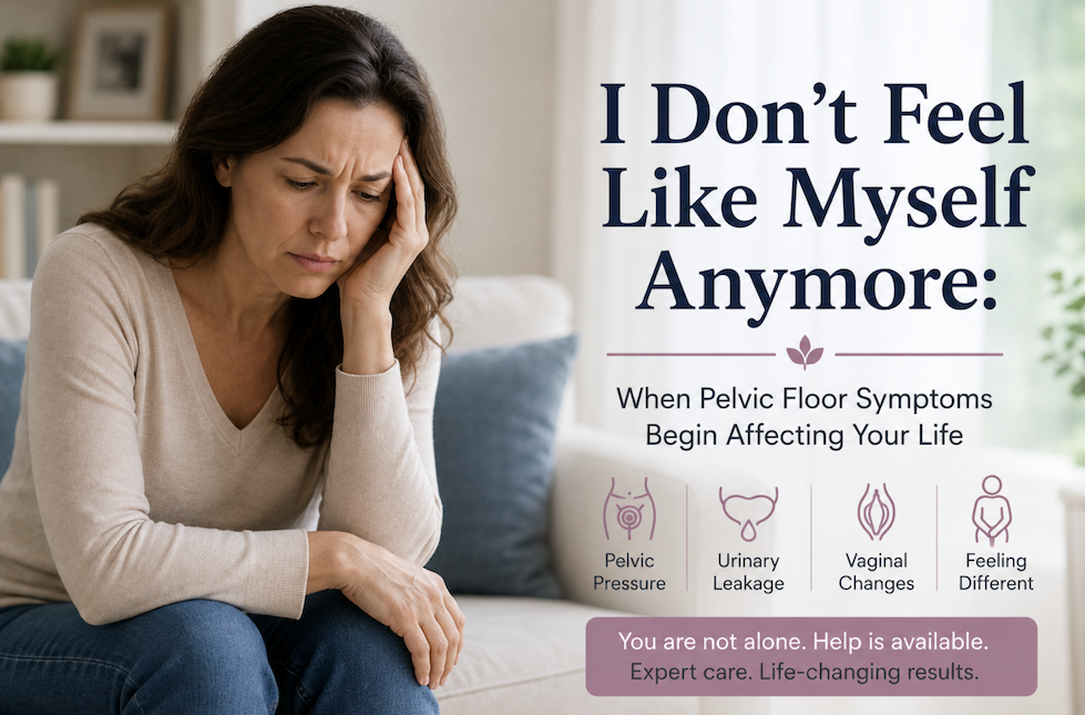 Woman discussing changes in vaginal health, pelvic floor symptoms, and quality of life with a urogynecologist during a consultation.