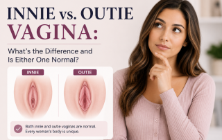 Innie vs outie vagina comparison showing the normal differences in labia appearance and female anatomy