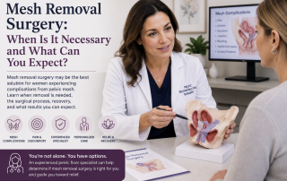 Woman consulting with an experienced urogynecologist about pelvic mesh complications and whether mesh removal surgery is necessary.