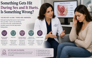 Woman experiencing deep pain during sex while discussing painful intercourse with a pelvic floor specialist.