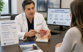 Woman discussing mesh and non-mesh urinary incontinence treatment options with a fellowship-trained urogynecologist at Miklos & Moore Urogynecology.