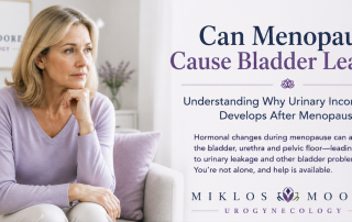 Woman concerned about bladder leakage and urinary incontinence after menopause