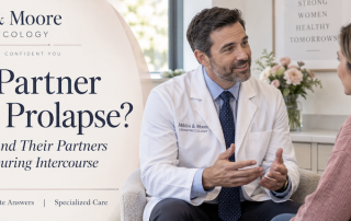 Woman discussing pelvic organ prolapse and intercourse concerns with a Miklos & Moore urogynecology